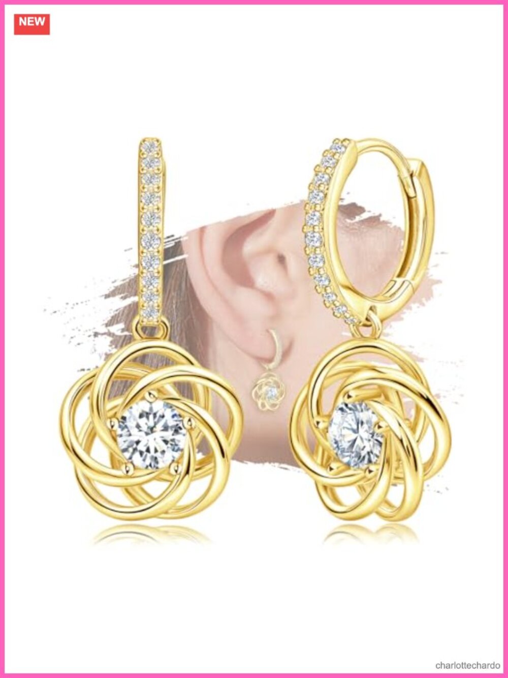Sterling Silver Dangle Hoop Earrings CZ Flower Drop Hypoallergenic Fashion